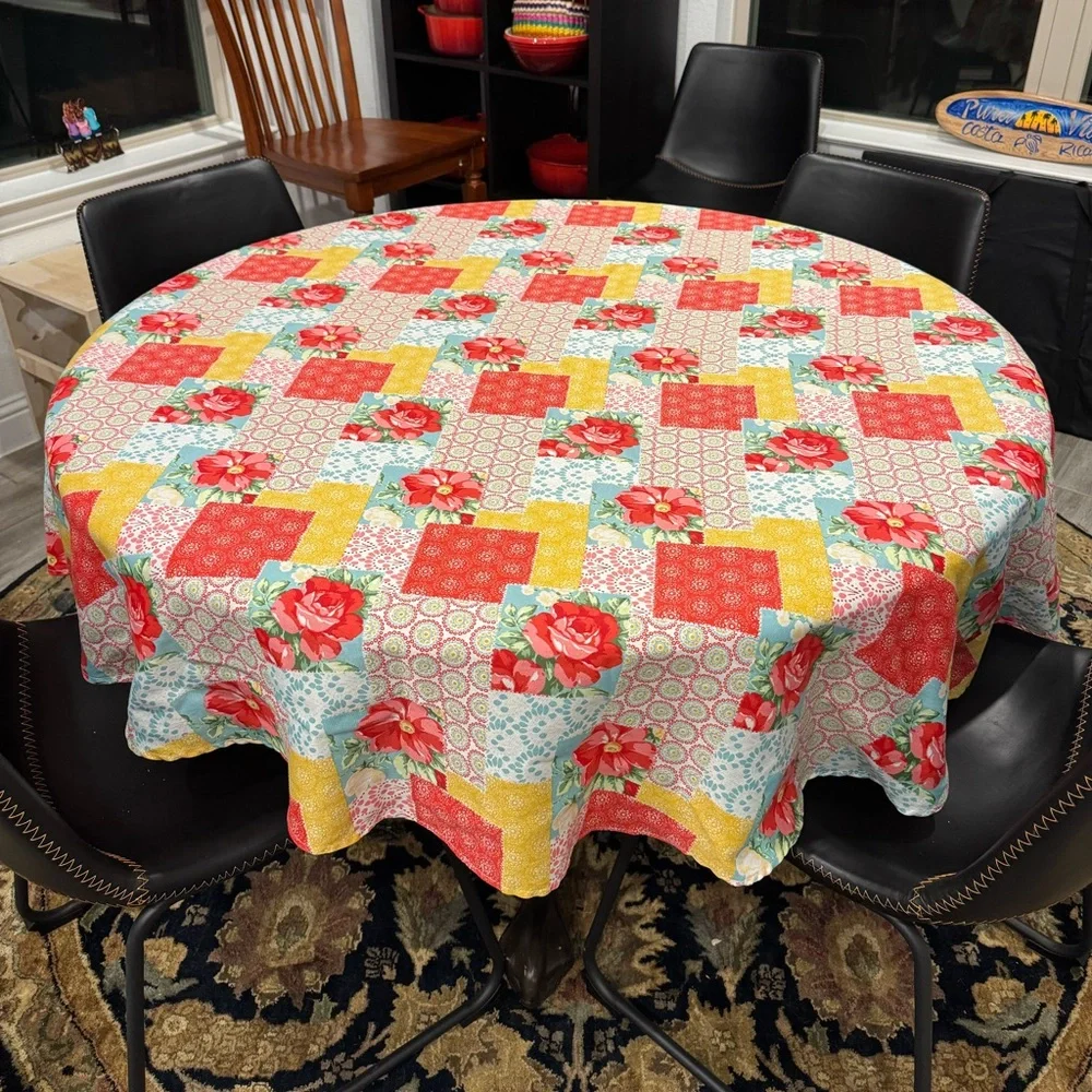 The Pioneer Women Round Floral Patchwork Style Tablecloth- size 68-70” Round - Picture 2 of 6